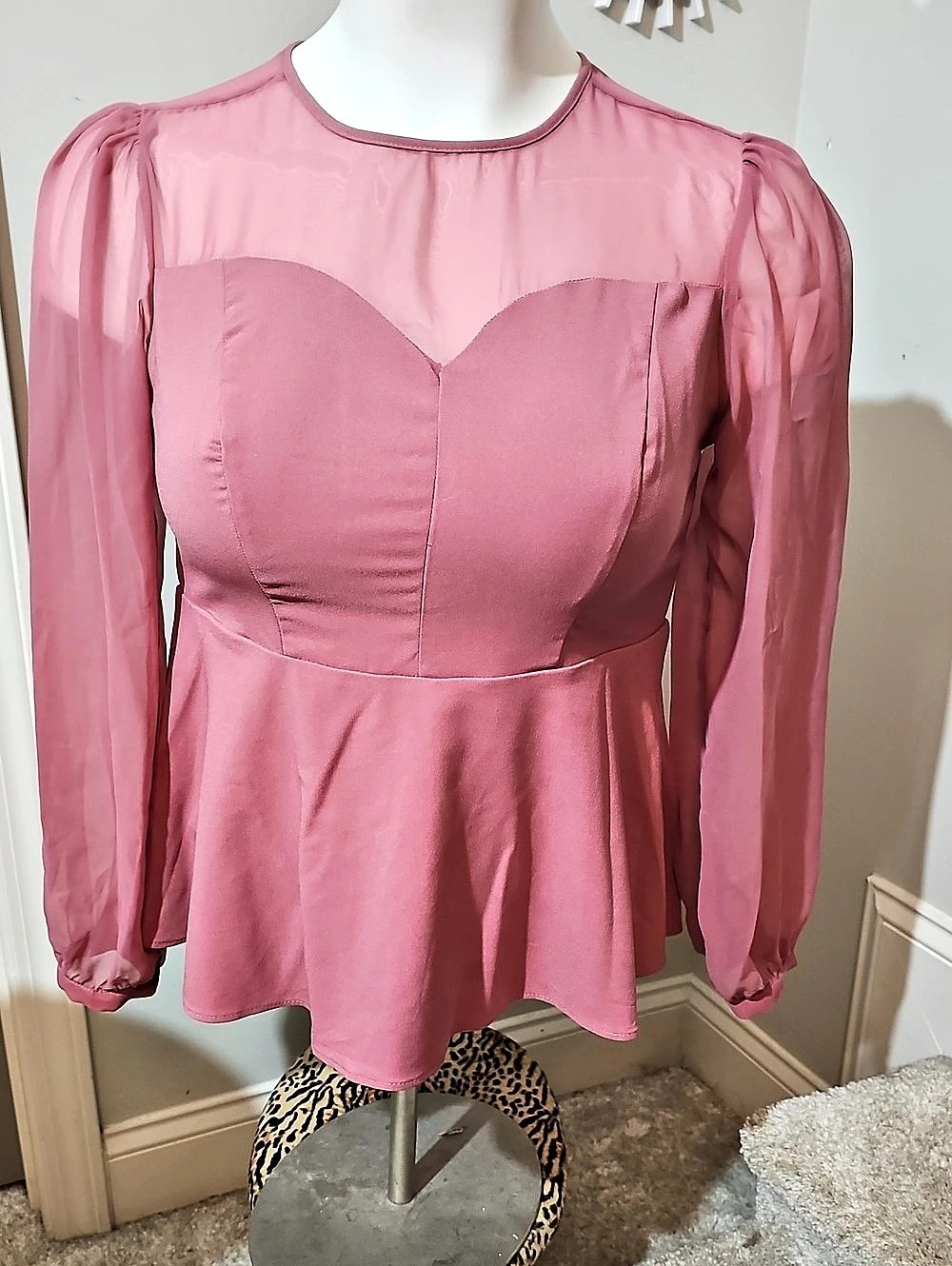 Torrid Pink Long Sleeve Peplum Blouse Size 0